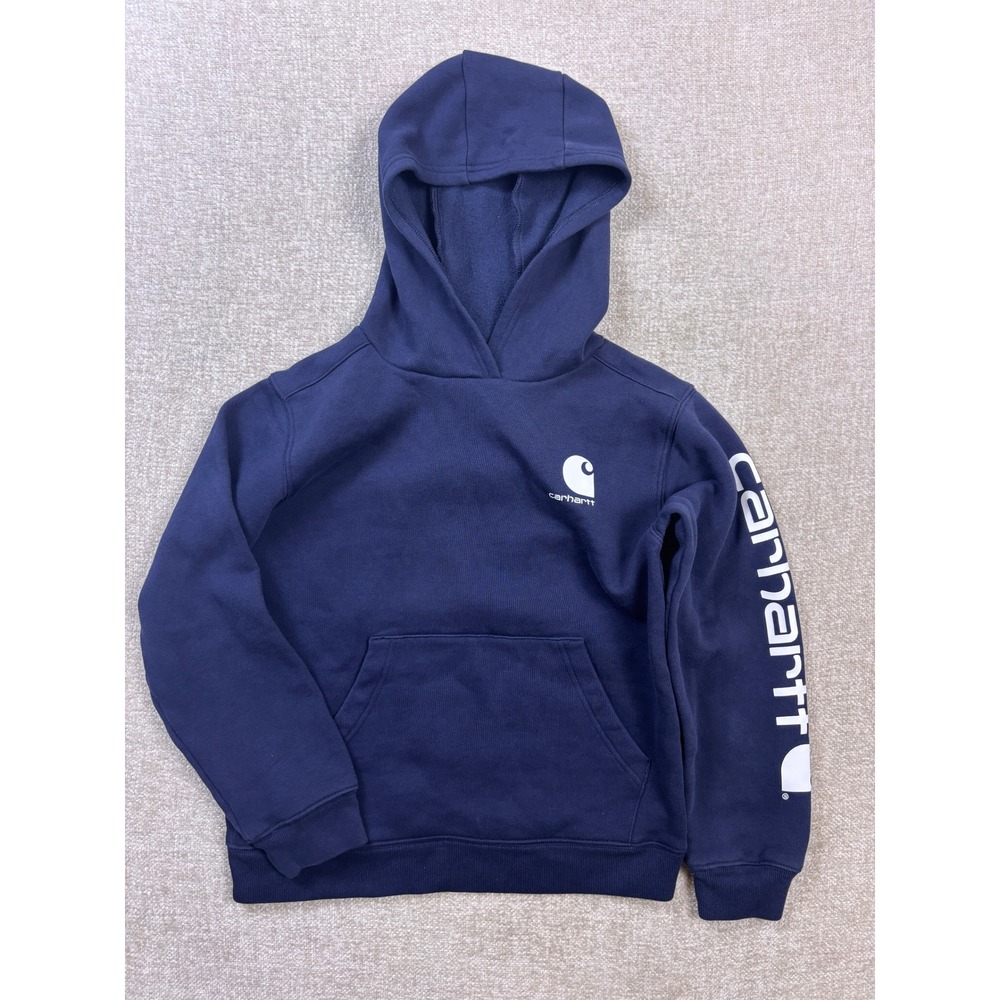 Carhartt Boys Navy Blue Logo Graphic Pullover Hoodie TS6272-B Size M 10-12